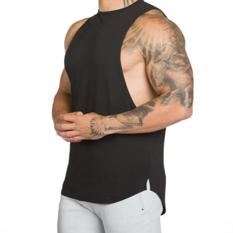 

Mens new design mens vest tops oversized gym wear big armhole open side tanks top singlets