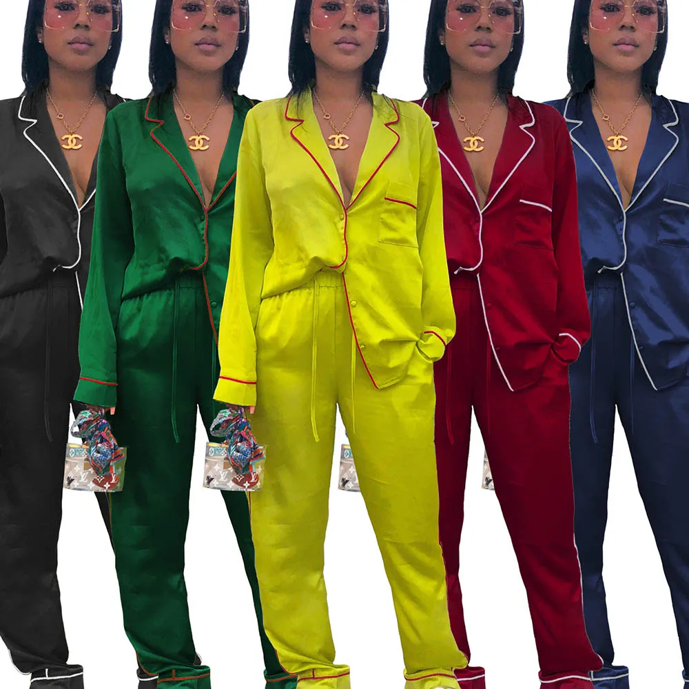 

Wholesale custom designer pajamas long sleeve spring sleepwear autumn women pajamas satin pyjama, Picture shows