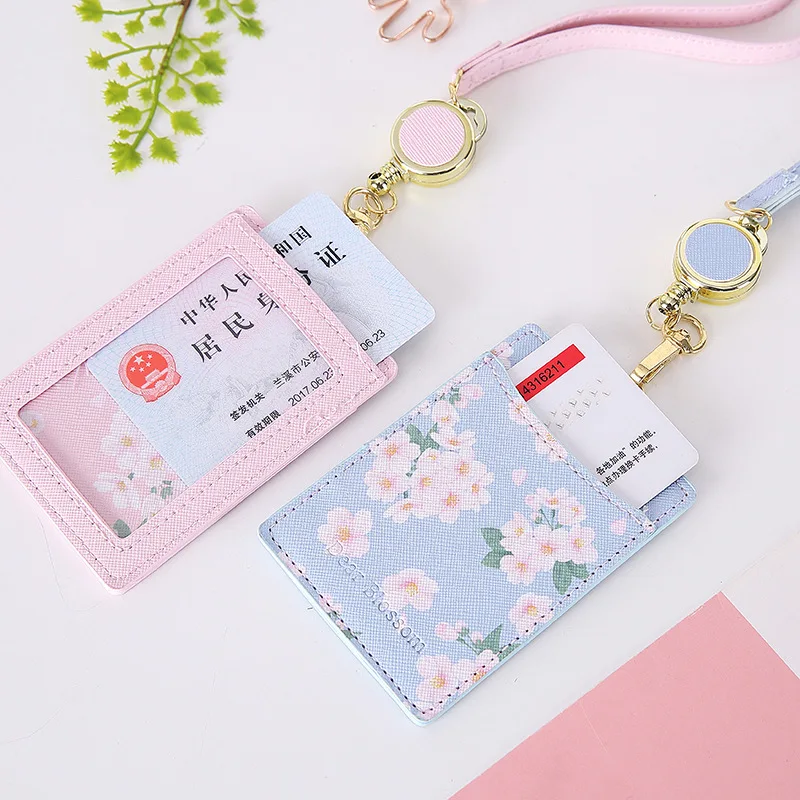 

Ins Hot sale leather dear blossom flowers Available Lanyard Card Holder For Women ID Worker Card Holder Neck Card Purse, Custom color