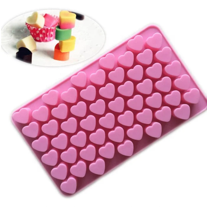 

DIY Chocolate Handmade Ice Cube Silicone Tray Jelly Candy 55 Holes Mini Love Heart Shaped Silicone Molds for Gummies, Pink
