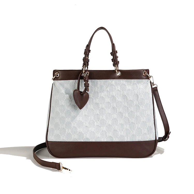 

EG492 Fashion Casual Stitching Contrasting Color Women Denim Handbag PU Leather Luxury Large Tote Bag