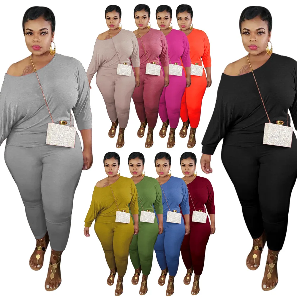 

Plus Size Womens Clothing 2021 Long Sleeve Womens 2 Piece Outfits Clothing Summer Sexy Pants Plus Size Two Piece Set