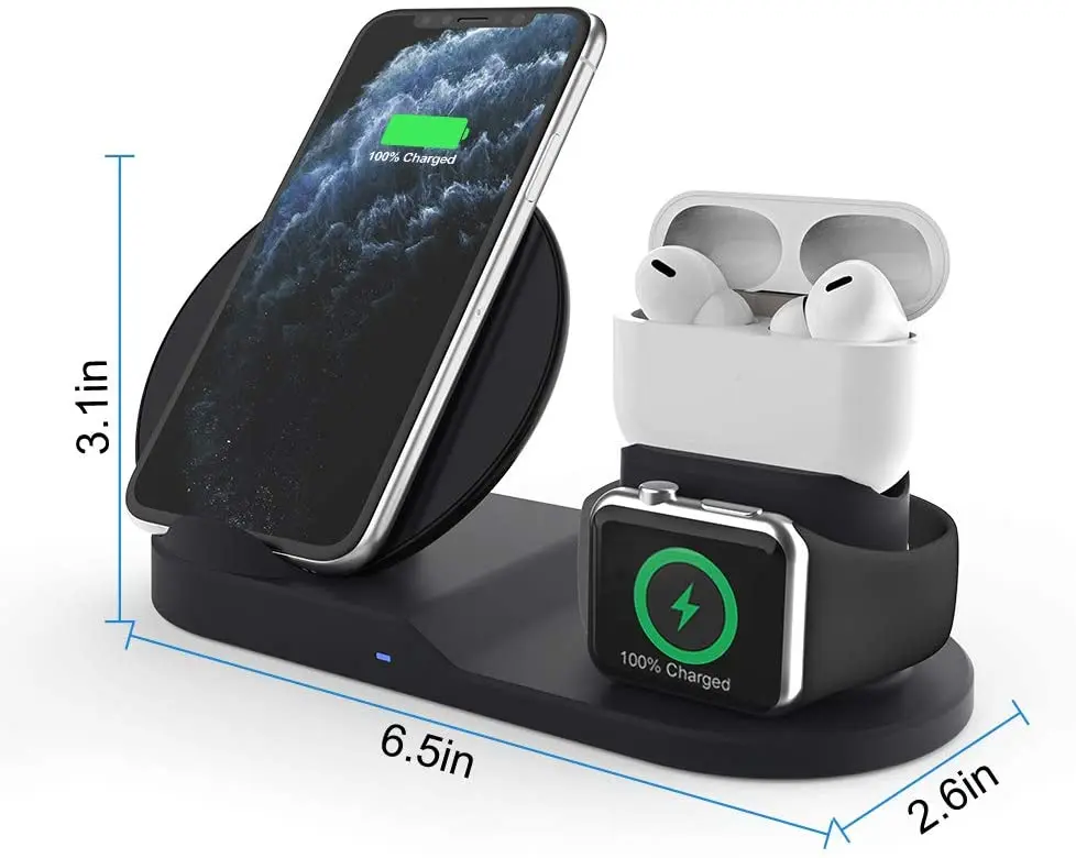 

Portable 3 in 1 mobile 10W fast wireless charger QI phone charging station receivers