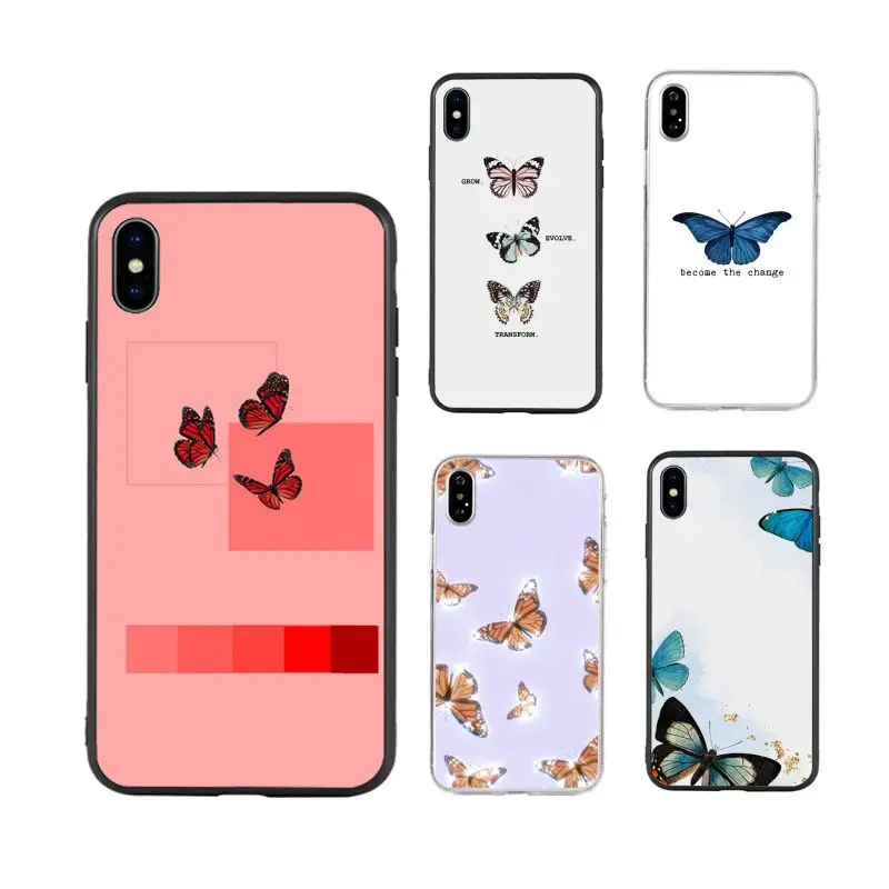 

Aesthetic butterfly fashion art Phone Case for iPhone X XR Xs Max 11 11Pro 11ProMax 12 12pro max luxury fundas, Black/transparent