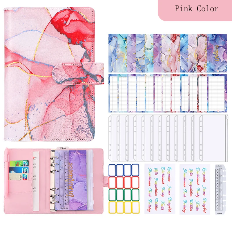 

wholesale custom colorful marble binder system notebook for budgeting A6 budget binders with cash envelopes cash planner set