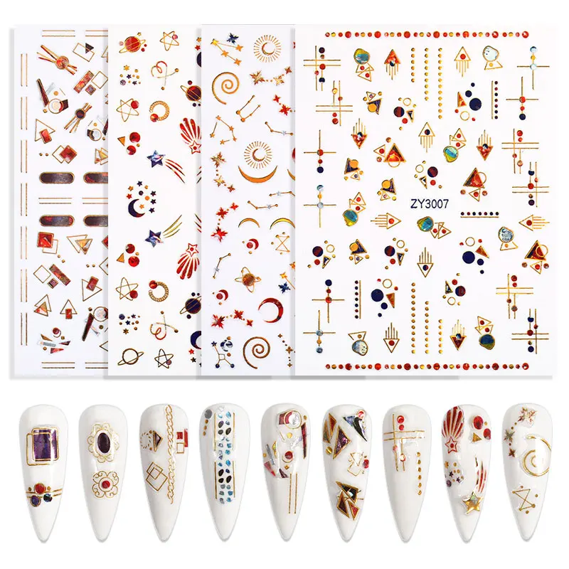 

Wholesale 2021 New Design laser Stars moon line Nail glitter art decals diy nail art stickers decoration, Aurora colorful
