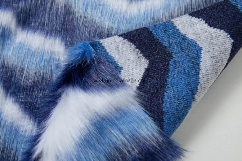 Colorful Style Long Pile Fake Fur Fabrics Jacquard Stripe Plush Faux