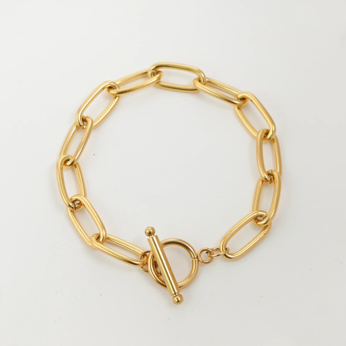 

Classic Gold Paperclip Chain Bracelet OT Toggle Gold Plated Stainless Steel Oval Link Chain Bracelet For Women