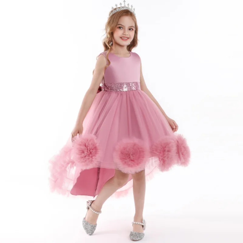 

Baby Girls Princess Dress Kids Flower Girl Trailing Tutu Tulle Bridesmaid Prom Princess Gown, Pink.white,purple,red,green,peach