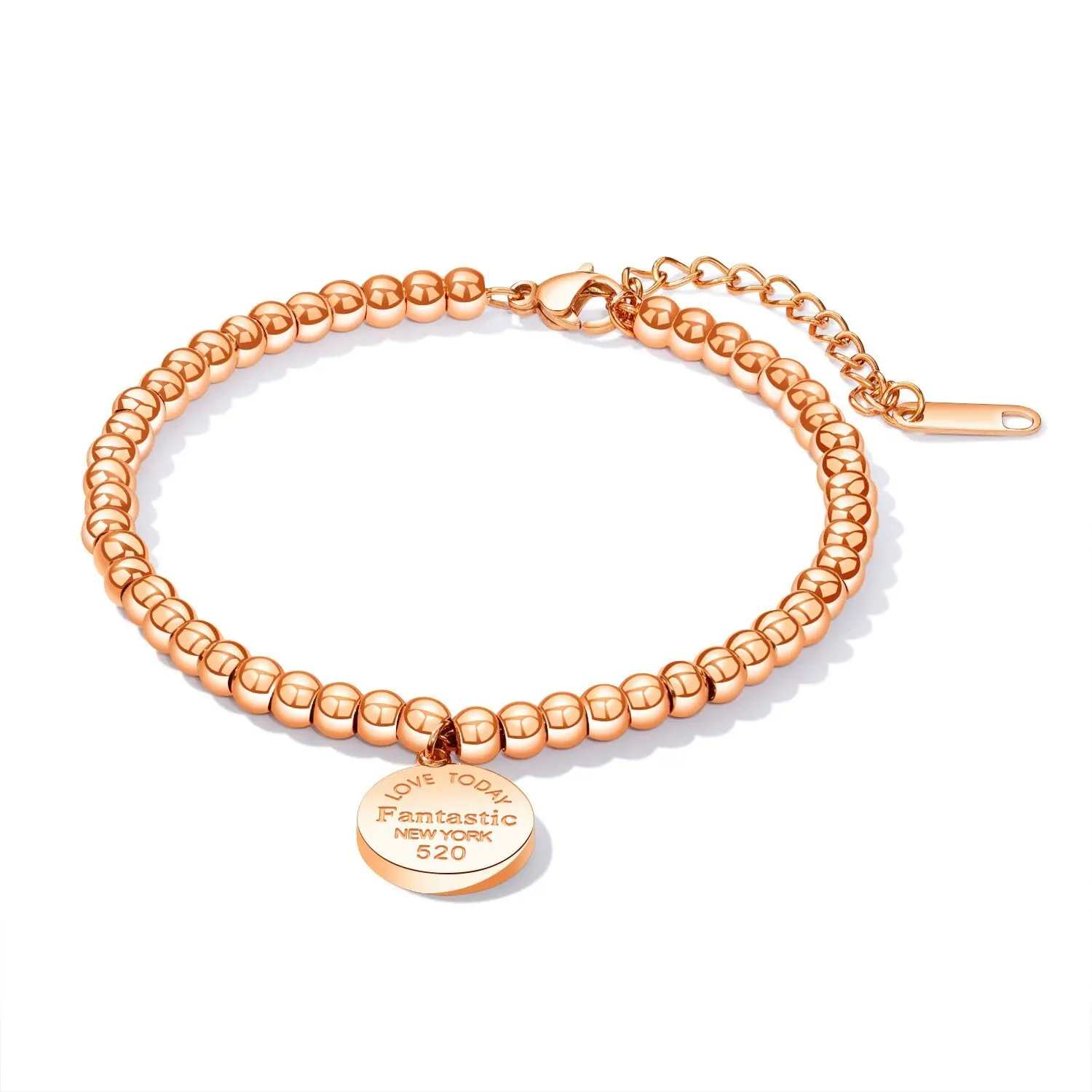 

Hot Sale Personalized Stainless Steel Bead Charm Engrave Coin Disc Round Charm Bracelets