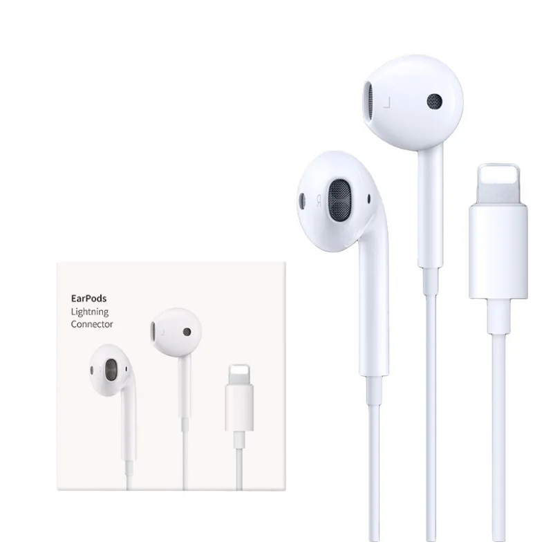 

High Quality earbud Flat Upgrade Smart Chips Headphones Inserting Lighting Music Call Wired Earphones for iPhone IC headset, White/customized