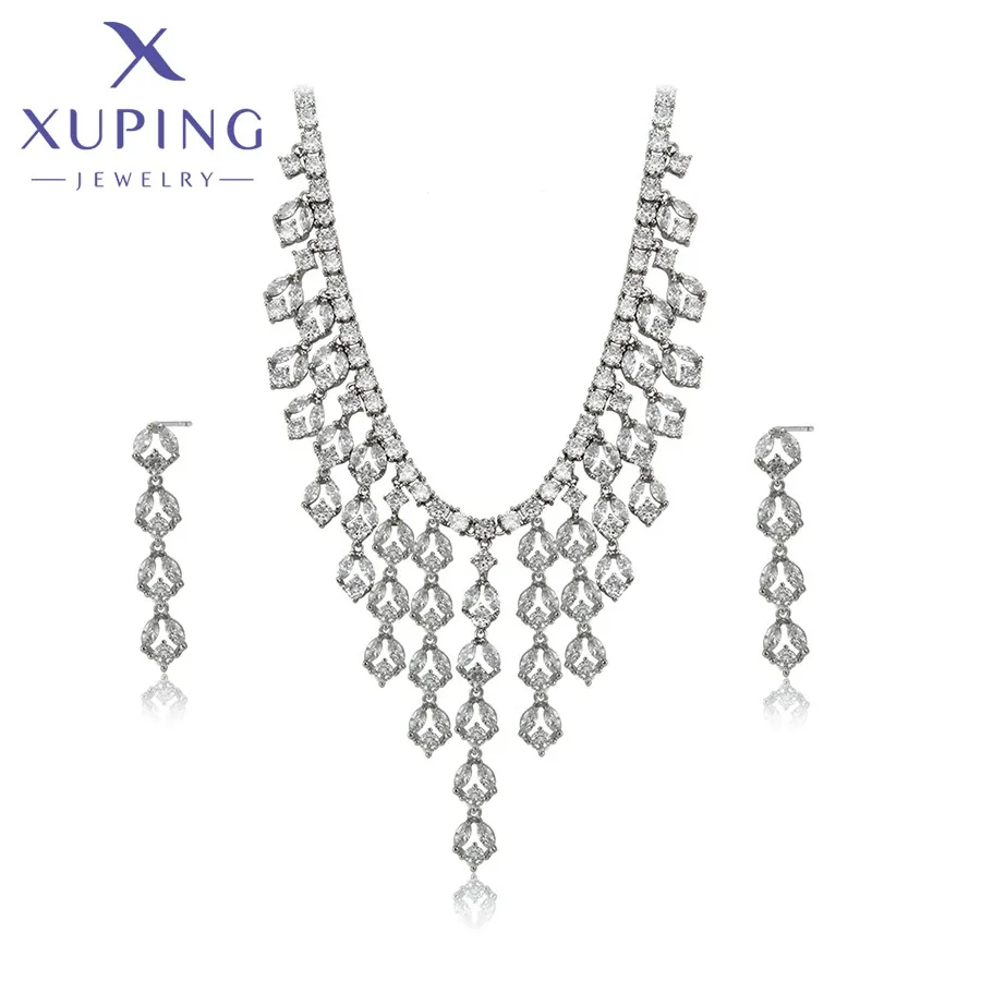 

YSset-453 Xuping Jewelry Exquisite and gorgeous platinum plated diamond necklace earrings jewelry set ladies set