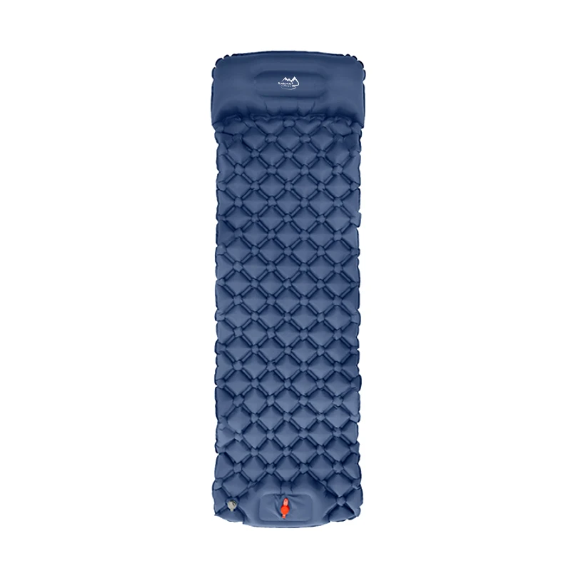 

High Quality Outdoor Foldable Self-Inflating Air Mattress Moisture Proof Sleeping Pad Inflactable Camping Bed with Foot Pump, Blue