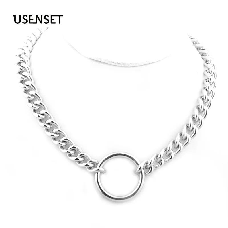 

Ring Charm Choker 6MM Stainless Steel Round Trendy Necklace Curb Chain Women's Jewelry Silver Color Cuban Chain Collar