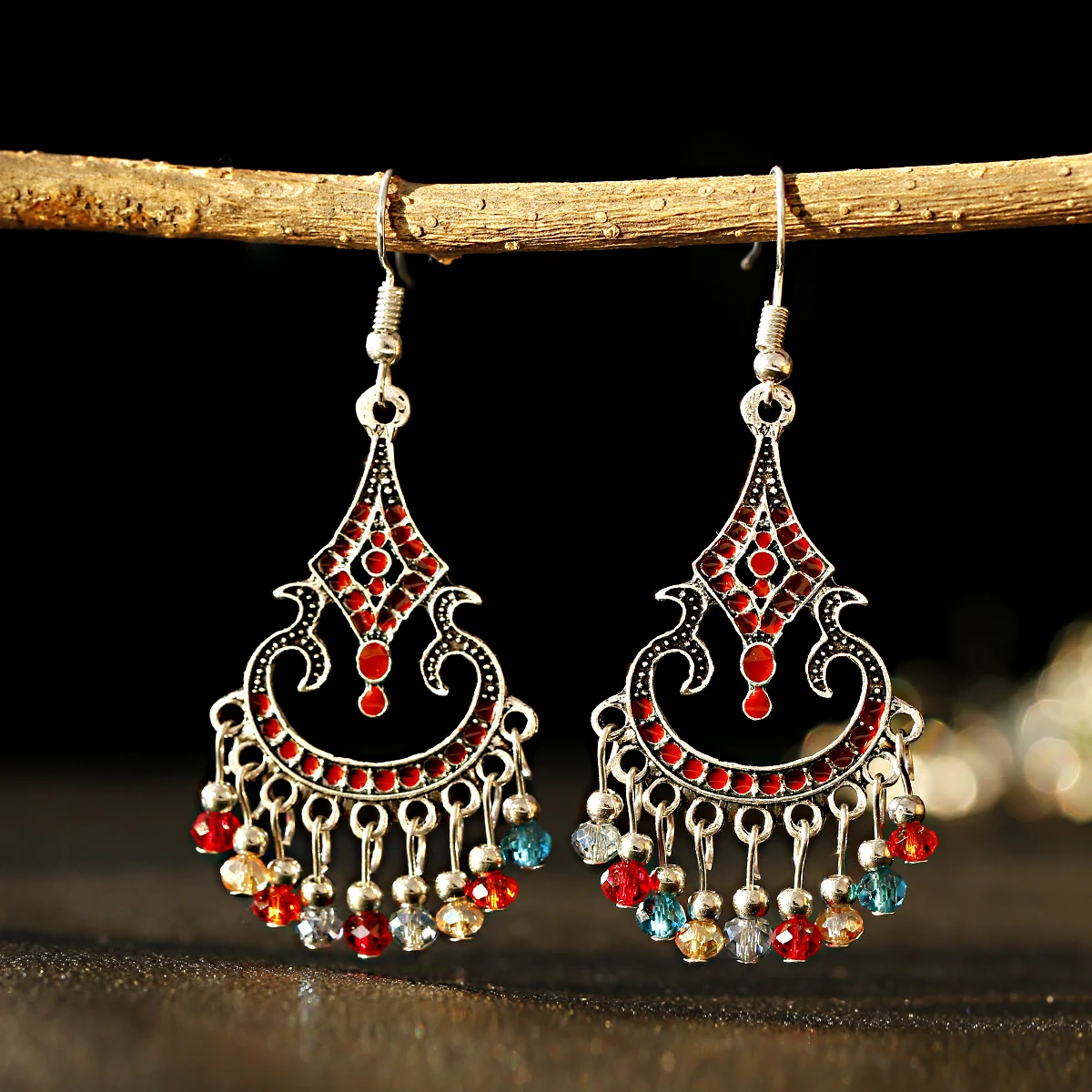 

Women's Vintage Ethnic Carved Jhumka Earrings Indian Jewelry Tribe Bohemia Corful Beads Tassel Earrings, Gold/silver