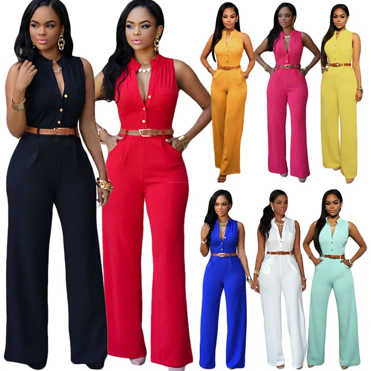 

2019 Hot Sale Newest Sleeveless Belt Fashion Women Ladies Jumpsuit High Quality Factory