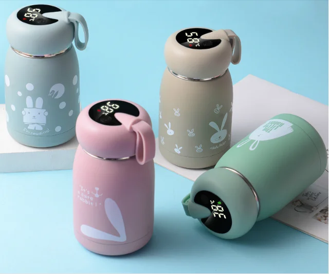 

320ml Cute Coffee Stainless Steel Water Vacuum Flask Car Office electrical LED Smart Temperature Display Rabbit Thermos tumbler, 4 colors