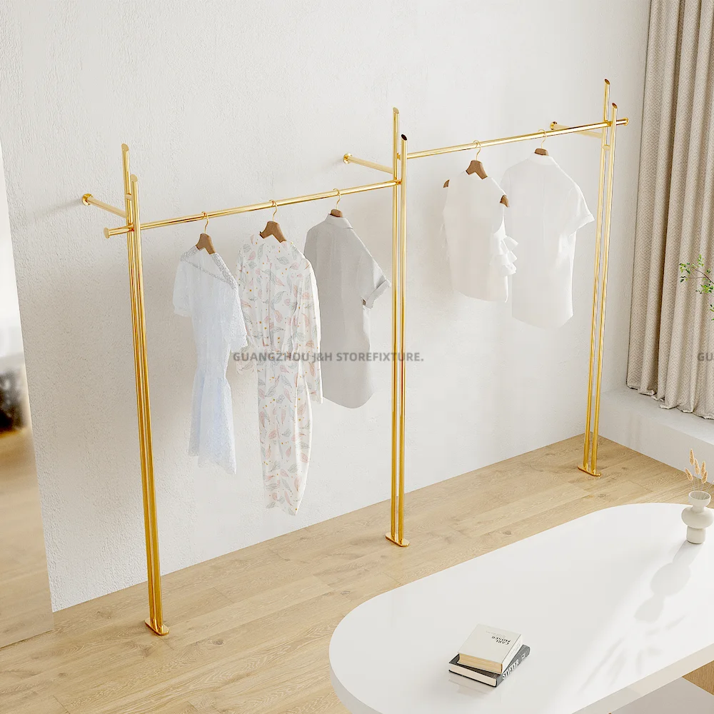 

Fashion Women Clothes Shop Wall Mounted Hanging Clothing Display Rack Metal Clothing Retail Display Garment Rack