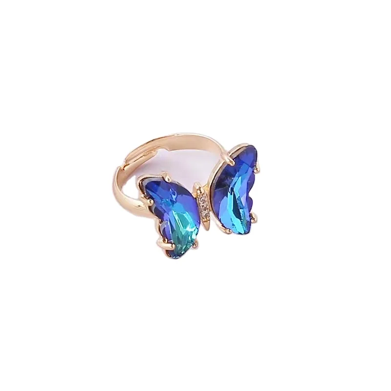 

INS new fashion 925 sterling silver open gemstone rings gradient butterfly ring women