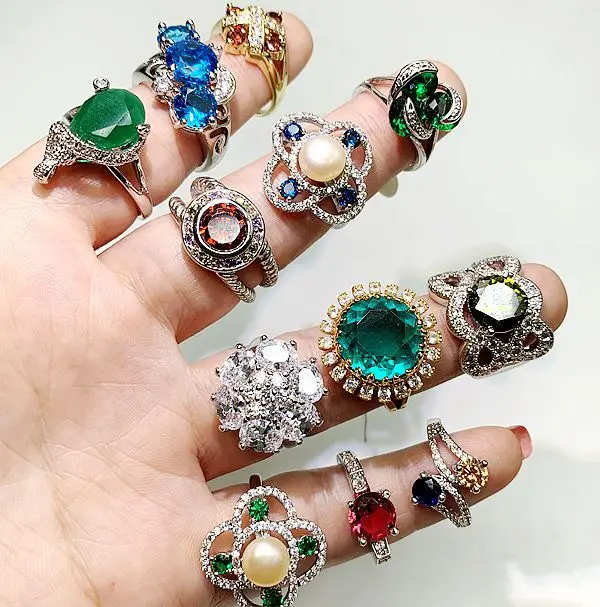 

PUSHI rings jewelry women mix lot color natural zircon big gemstone exaggerated vintage engagement womens rings