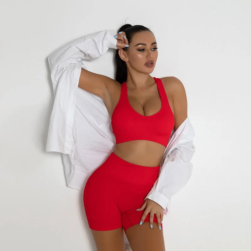 

Sweetheart V collar Sport Suit Workout Clothes Women Long Sleeve Gym Crop Top High Waist Leggings Fitness Set Seamless Yoga Set