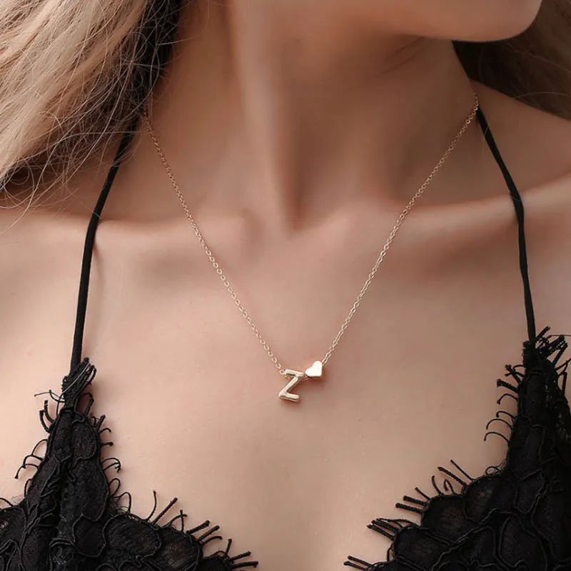 

Fashion Gold Silver Plated Dainty Heart Initial Letter Pendent Necklace for Women Letter Necklace Choker Jewelry Wholesale