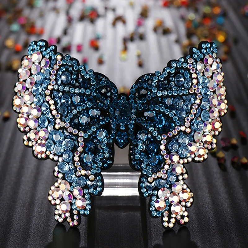 

High Quality Women Crystal Butterfly Hair Clips Shining Rhinestone Big Hairpins For Lady Wedding Bridal Barrettes, Blue,gold,colorful,red,rose red