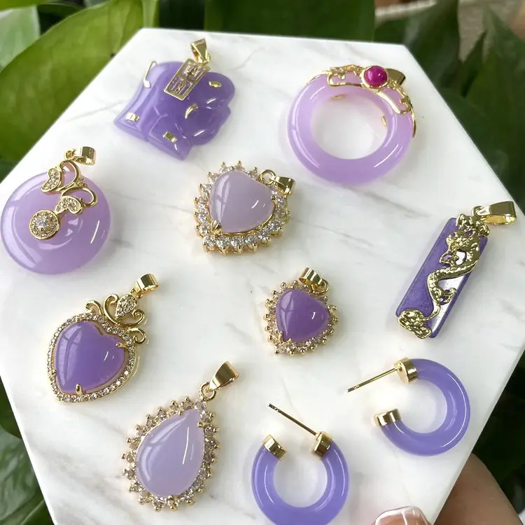 

2021 Accessories Women Jade Jewelry Necklaces,Lavender Round Disc Jade Pendant, Circle Donut Pendant Necklaces For Ladies