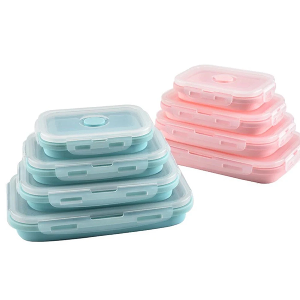 

Children's School Foldable Food Container Lunch Box Foldable Silicone Storage Lunch Box, Red, blue, yellow, green, pink, or any pantone color can be customized