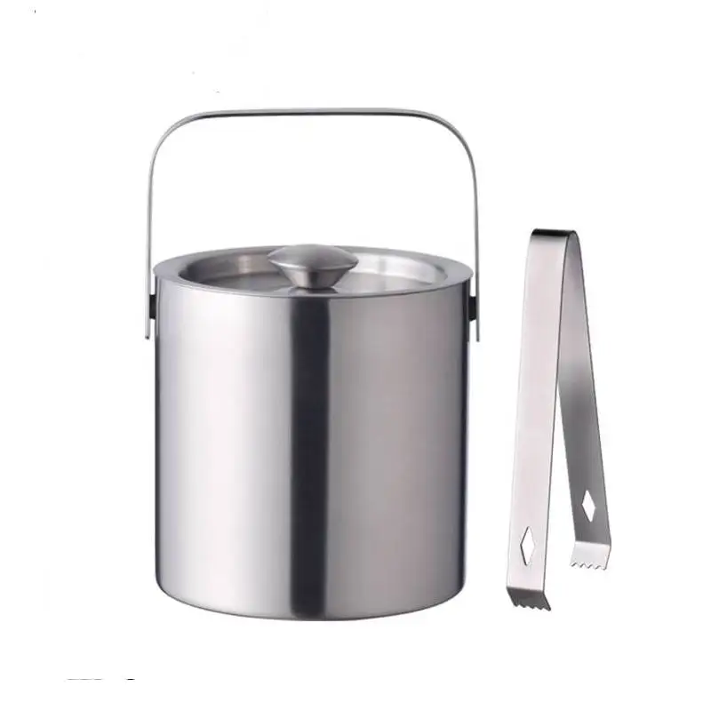 

Double-Wall Stainless Steel Insulated Champagne Beer Ice Bucket Beverage Tubs with Lid and Ice Tong, Silver