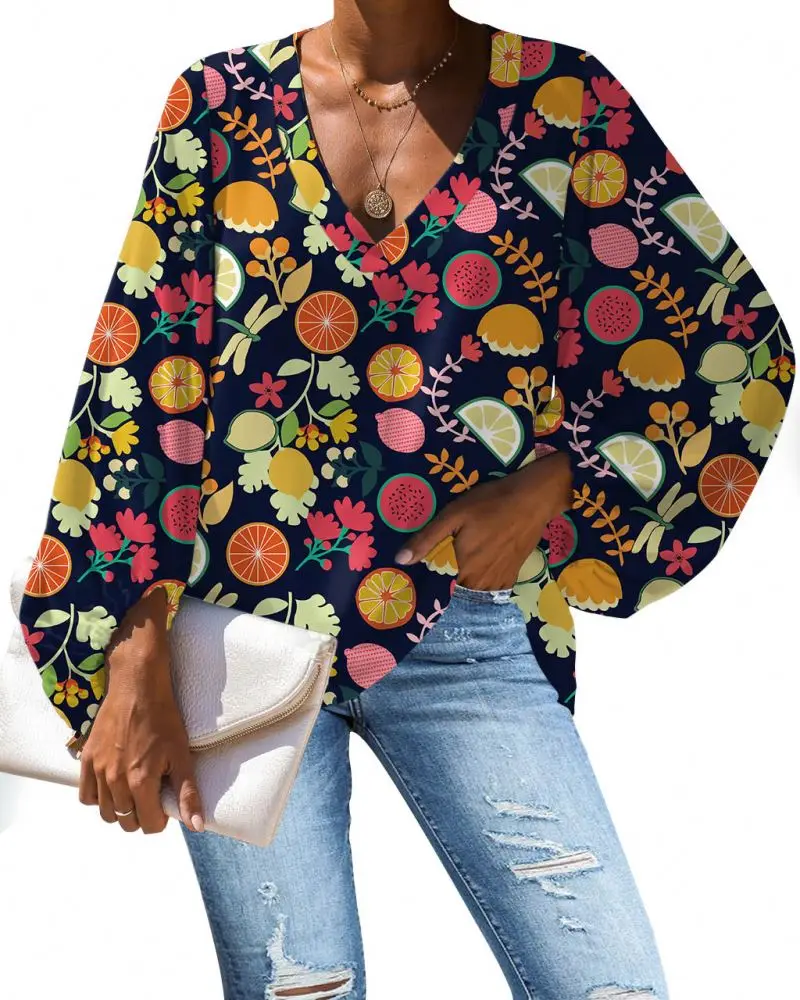 

Womens Long Sleeve Workout Shirt Colorful Fruits Print Women's Casual V Neck Crepe Blouses Long Sleeve Free Shipping's Items In, Customized color