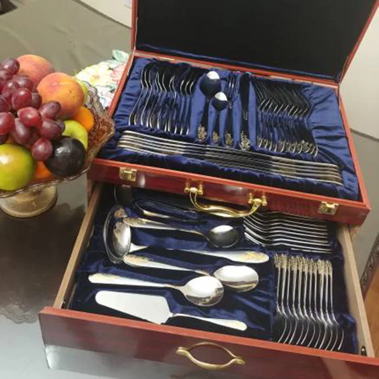 72 pcs Wholesale Anniversary Celebration Tableware Set Mirror Polish Stainless Steel Hotel Tableware Spoon Fork and Knife Set