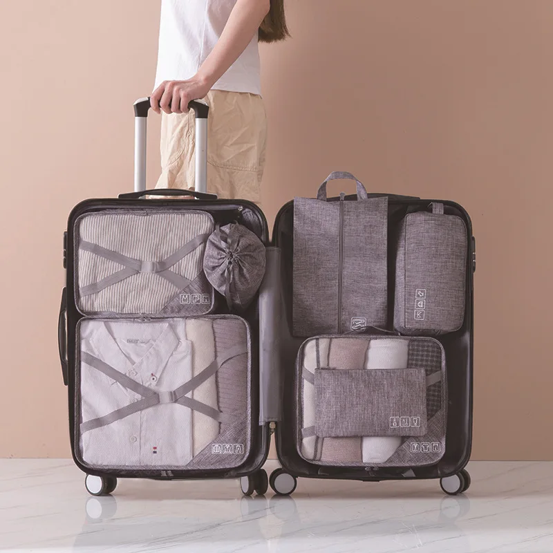 

7pcs in 1Set Large-capacity Storage Bag Travel Organizer Packing Cube Set, Gray,pink,blue,green,beige