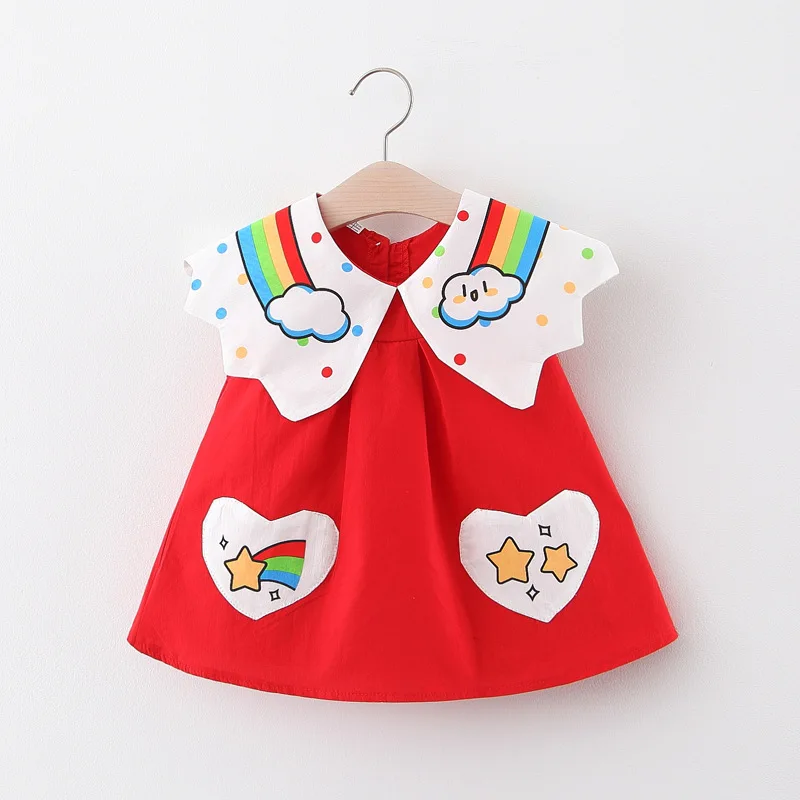 

Korean style summer new cotton small skirt fashion cartoon rainbow print dress baby girl clothes, As pictures
