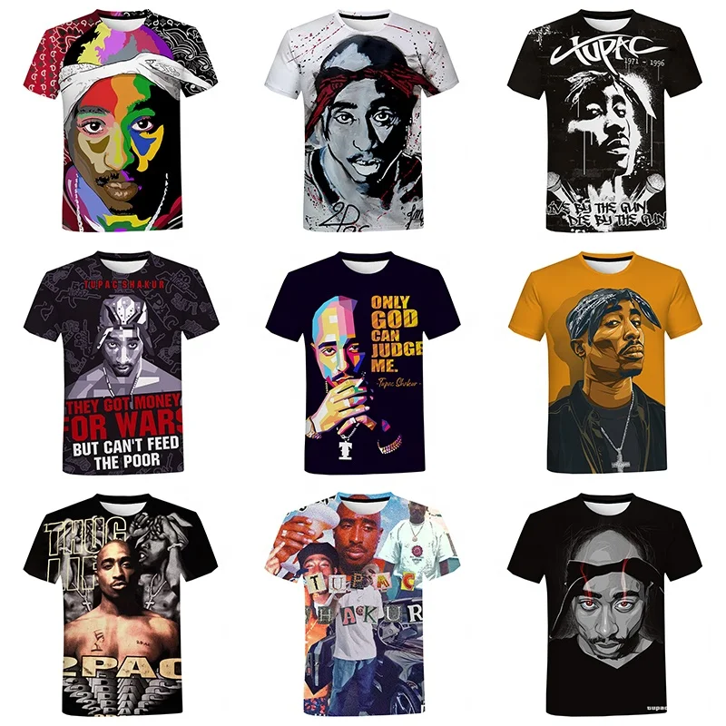 

2021 Summer Fashion Rapper Tupac 3D Printed Shirt For Men Hip Hop 3D Printing Shirt From Men Casual Loose Tees Cool Tops