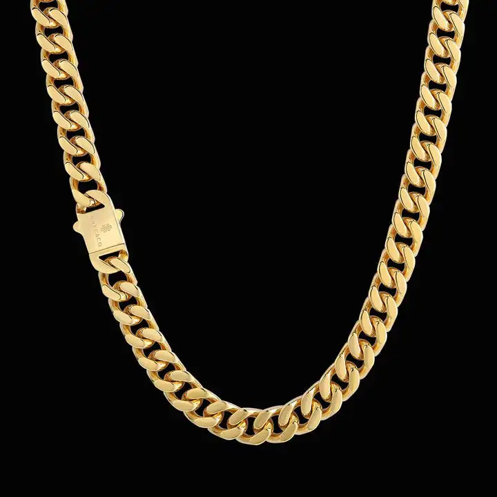 

KRKC Wholesale Hip Hop Jewelry 12mm 14mm 18K Gold plated Stainless Steel Miami Cuban Link Necklace Mens Chains