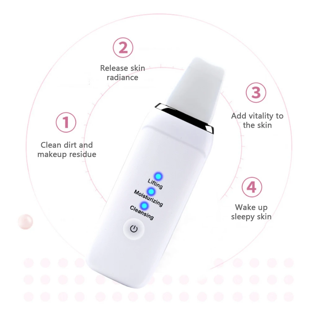 

Beauty Star Ultrasonic Face Cleaning Skin Scrubber Facial Cleaner Skin Peeling Blackhead Removal Pore Cleaner Face Scrubber, White