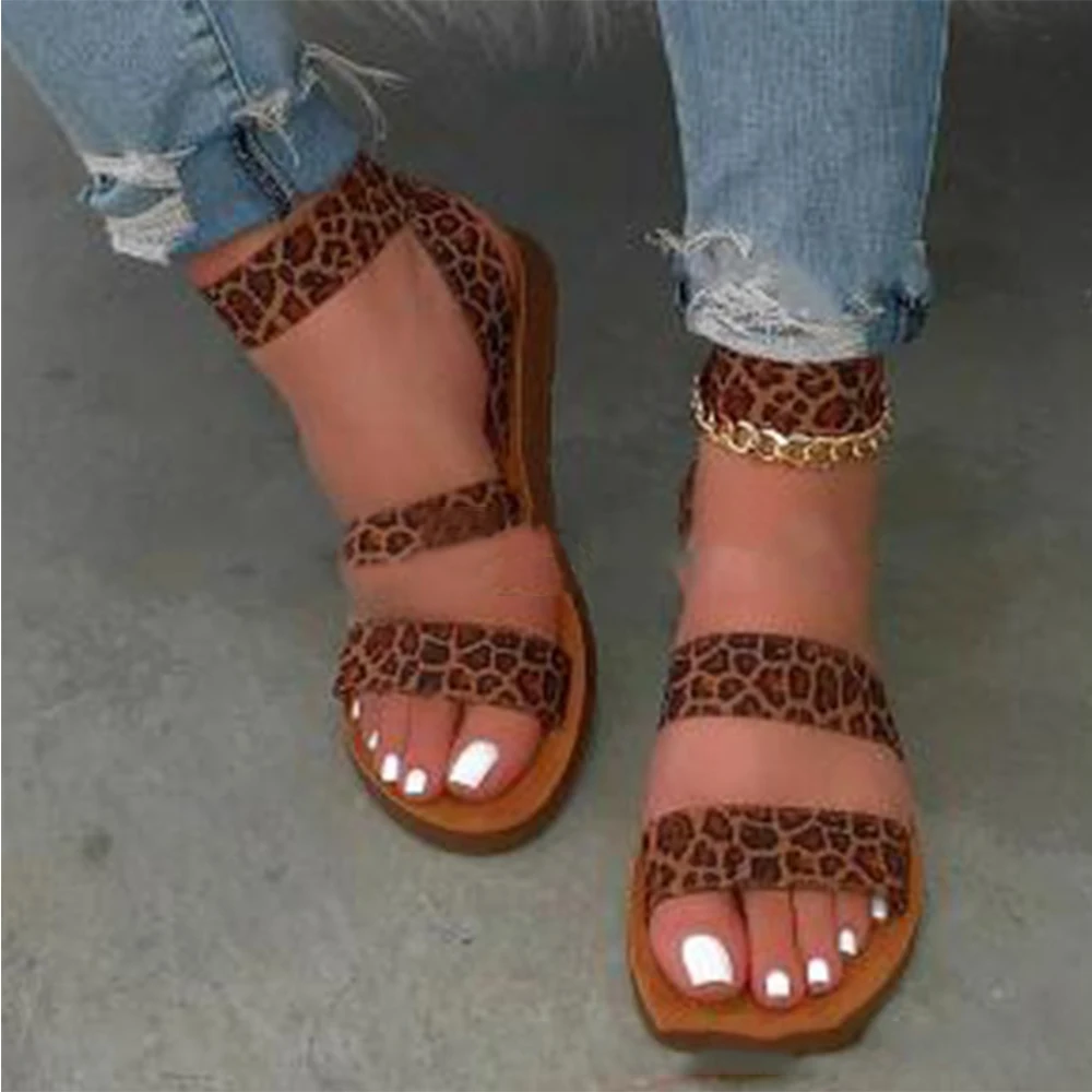 

Superstarer Large size beach flat leopard print sandals for women with elastic