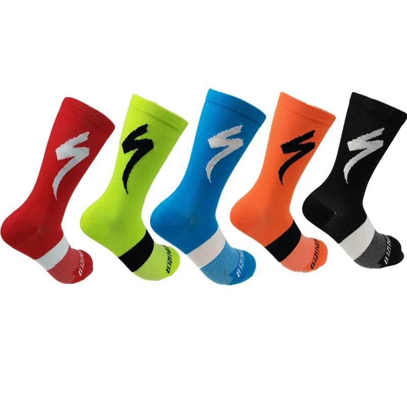

Outdoor Sports Socks Men's and women's Long Nylon Cycling Stockings Running Socks Mountaineering Socks, White, black, red, orange, sky blue, fluorescent green,