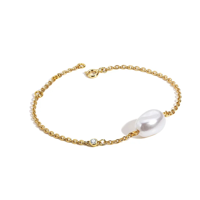 

Charare minimalist 14k gold plated pearl zircon bracelet, Gold, silver