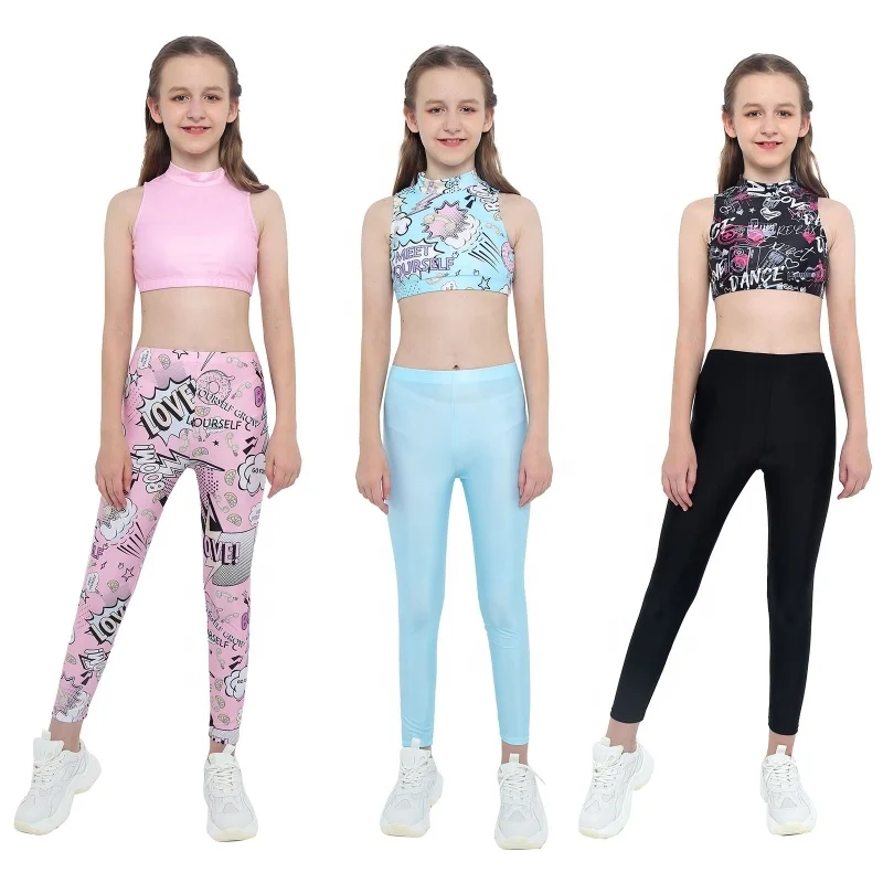 

2Pcs Kids Girls Sleeveless Letters Print Trousers Activewear Sport Suit