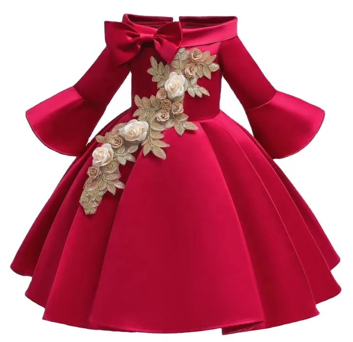 

European fashion princess dress off shoulder middle sleeve embroidered girls' dress birthday party girls' evening dress