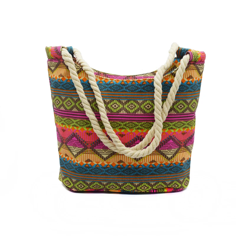 

National Style Fashion Printed Canvas Single Shoulder Oversized Women Summer luxury Beach Tote Bag, 1 color