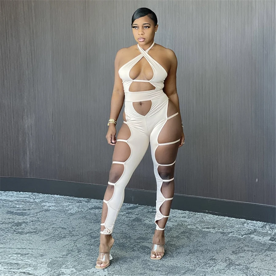 

Nibber K21Q01201 Summer Sexy Side Ripped Holes Women Night Party Clubwear Sling Bandage Jumpsuit Ladies Rompers Wholesale Custom