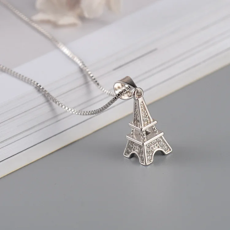 S925 Sterling Silver Necklace Korean Fashion Temperament Tower Diamond Necklace Women's Sterling Silver Jewelry with Chain