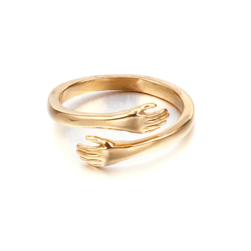 

18K Gold Plated Stainless Steel Jewelry Embrace Hands Open Hug Hand Ring for Women