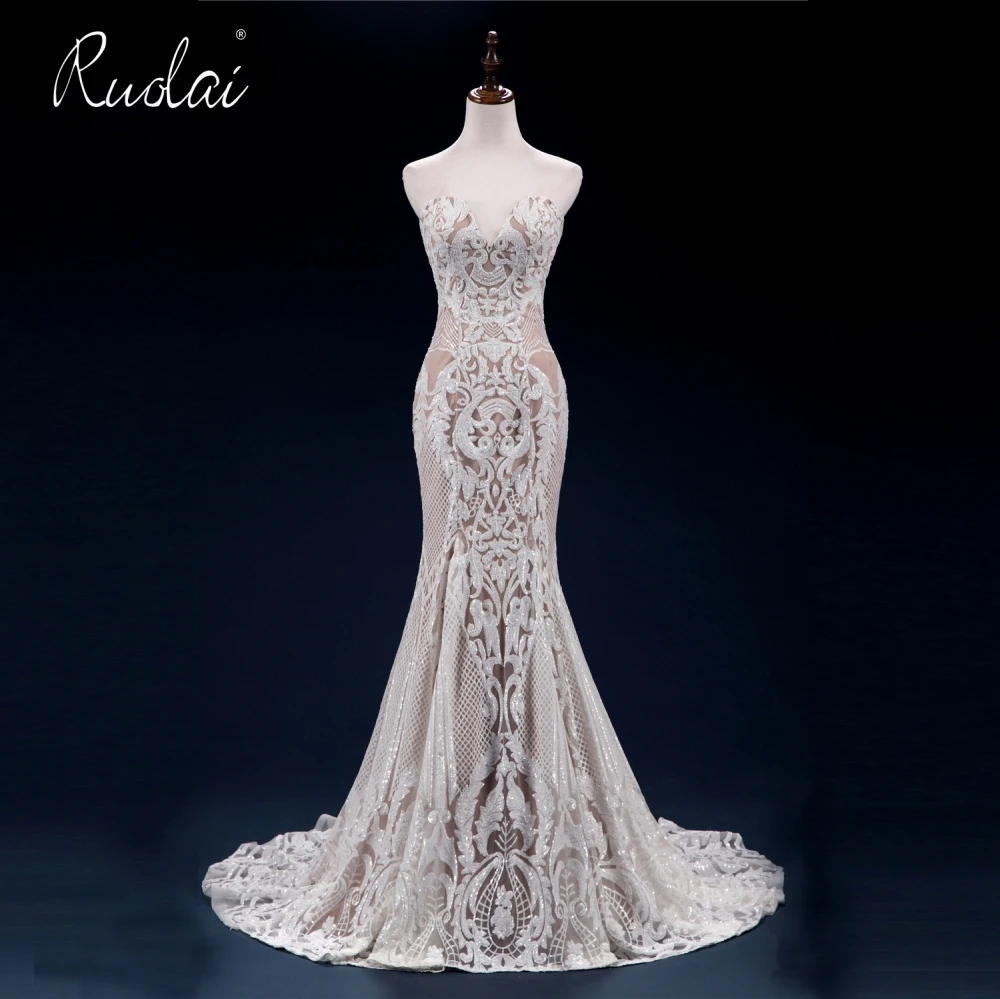 

PEV-L3036 customized real sweetheart strapless sequined bridal gown mermaid wedding dress 2021