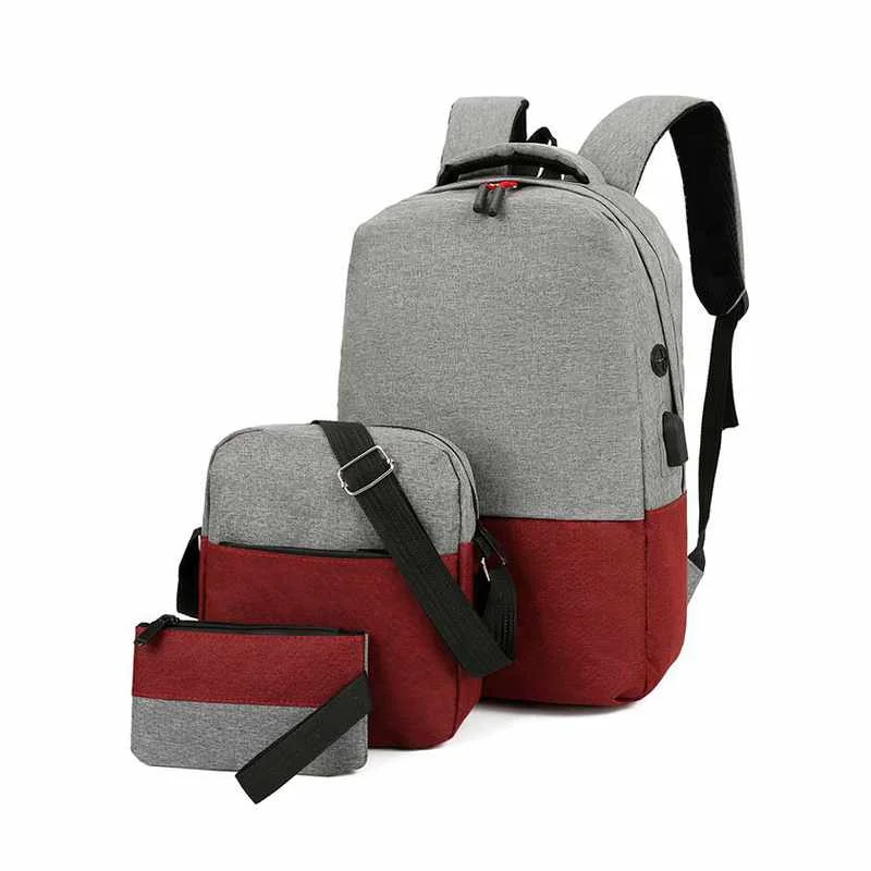 

New Arrival Back To School Backpack Set China Customized Mens Smart Mochilas USB Student Backpack 3 Set School Bag For Teenage, Black,blue,red,or customized
