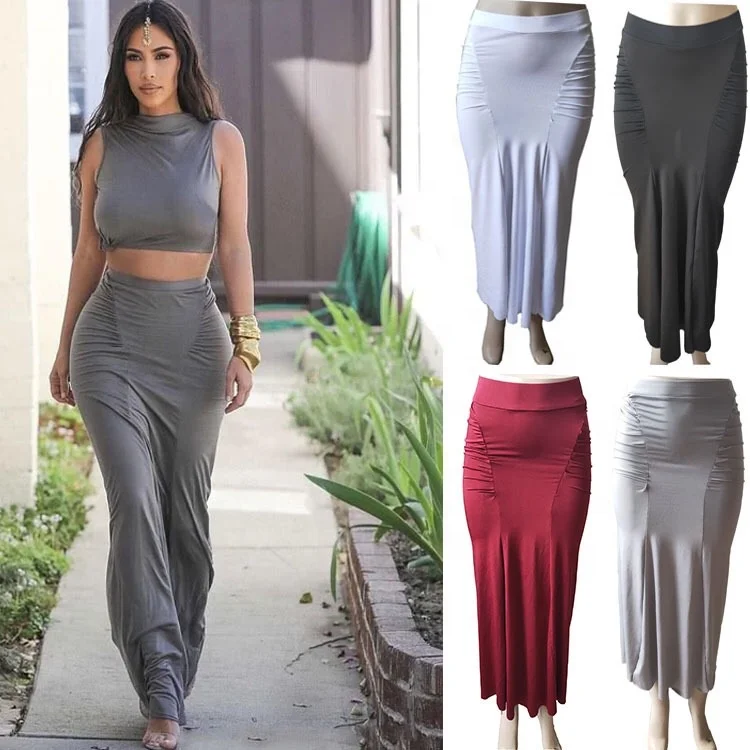 

8051 Kim kardashian skirts sets Gray top Women Bandage Tank Tops Slim Elegant Skirts Matching top Night Club Outfits