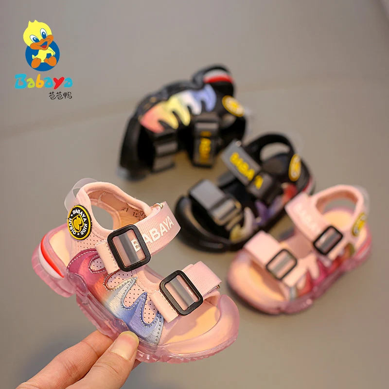 

30038 HUANQIU High Quality Cheap New Styles For Summer Kids Flat Casual Sandals Shoes For kids, Pink/black